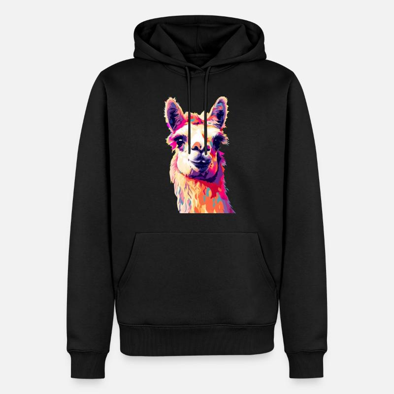 Lama - Männer Premium Bio Hoodie - Schwarz