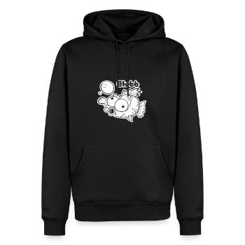 Witziger, verrückter Fisch macht Blubb - Spruch - Männer Premium Bio Hoodie - Schwarz - Vorne - Nico (187cm)