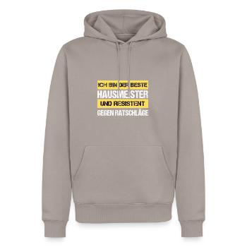 Resistant Janitor - Men’s Premium Organic Hoodie - taupe - Front - Nico (187cm)