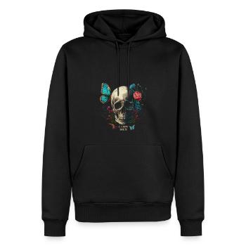 carpe diem - crâne, papillon, fleurs - Sweat à capuche Premium bio Homme - noir - Devant - Nico (187cm)