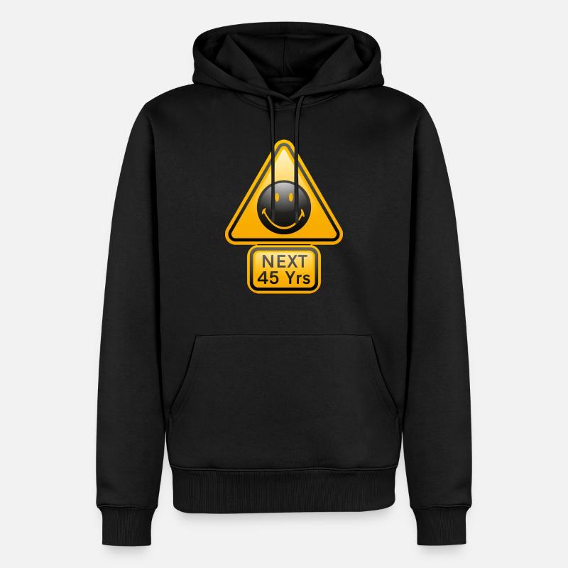 Smiley Shield 'Next 45 years' - Männer Premium Bio Hoodie - Schwarz
