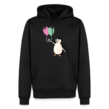Süßer Pinguin mit Luftballon - Männer Premium Bio Hoodie - Schwarz - Vorne - Nico (187cm)