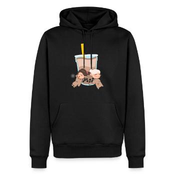 Zwei Mädchen mit Bubble Tea süss - Männer Premium Bio Hoodie - Schwarz - Vorne - Nico (187cm)