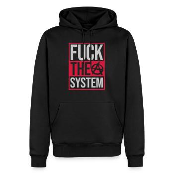 Zitat fuck the system - Männer Premium Bio Hoodie - Schwarz - Vorne - Nico (187cm)