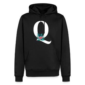 lettre Q fleuris - Sweat à capuche Premium bio Homme - noir - Devant - Nico (187cm)