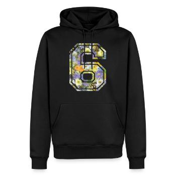 Numero 6 fleur, Équipe Foot, basket université - Sweat à capuche Premium bio Homme - noir - Devant - Nico (187cm)