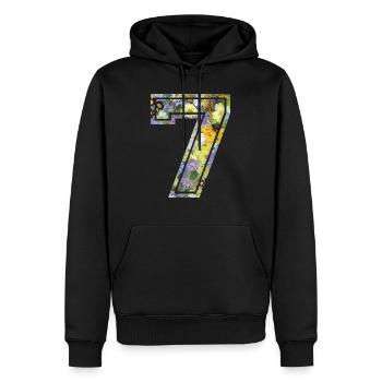 Numero 7 fleur, Équipe Foot, basket université - Sweat à capuche Premium bio Homme - noir - Devant - Nico (187cm)