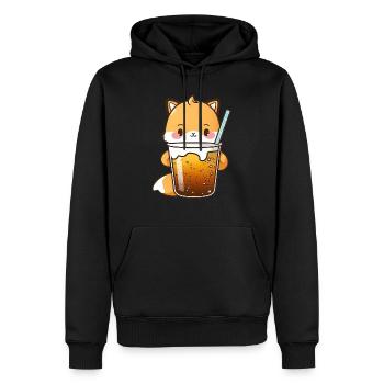 Kawaii süßer glücklicher bunter Fuchs trinkt Bubble Tea - Männer Premium Bio Hoodie - Schwarz - Vorne - Nico (187cm)