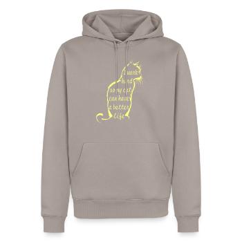Travailler pour chat - Sweat à capuche Premium bio Homme - taupe - Devant - Nico (187cm)
