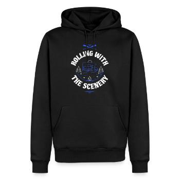 Van life / ROLLING WITH THE SCENERY - Men’s Premium Organic Hoodie - black - Front - Nico (187cm)