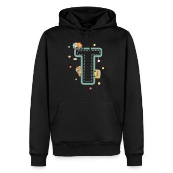 Buchstabe t Fahrzeug - personalisiertes Kindergeschenk - Männer Premium Bio Hoodie - Schwarz - Vorne - Nico (187cm)