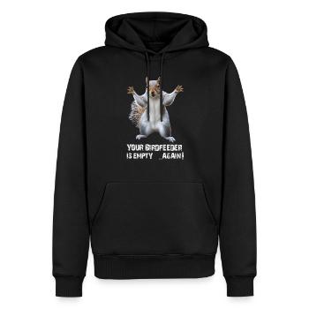 EICHHÖRNCHEN, DEIN VOGELHÄUSCHEN IST WIEDER LEER! - Männer Premium Bio Hoodie - Schwarz - Vorne - Nico (187cm)