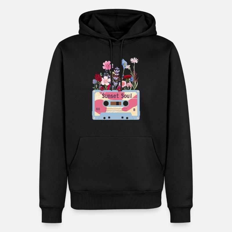 Florale Retro-Videokassette - Männer Premium Bio Hoodie - Schwarz