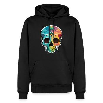 Calavera - Bunter Totenkopf - Art Design - Männer Premium Bio Hoodie - Schwarz - Vorne - Nico (187cm)