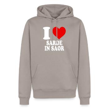 I Love Sarde in Saor Heart Funny Witty - Men’s Premium Organic Hoodie - taupe - Front - Nico (187cm)