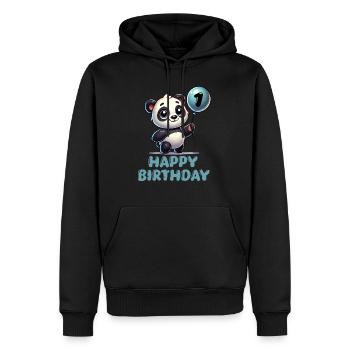 panda comic ballon birthday 1 - Männer Premium Bio Hoodie - Schwarz - Vorne - Nico (187cm)