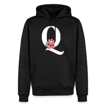 Lettre q fleurs minimalistes - Sweat à capuche Premium bio Homme - noir - Devant - Nico (187cm)