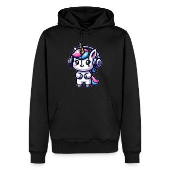 Einhorn mit Kopfhörern - Männer Premium Bio Hoodie - Schwarz - Vorne - Nico (187cm)