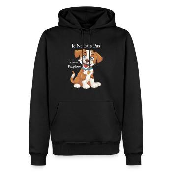 Chien mignon citation drôle – J’explore pas bêtise - Sweat à capuche Premium bio Homme - noir - Devant - Nico (187cm)