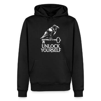 Rabe & Schlüssel: Unlock Yourself - Männer Premium Bio Hoodie - Schwarz - Vorne - Nico (187cm)