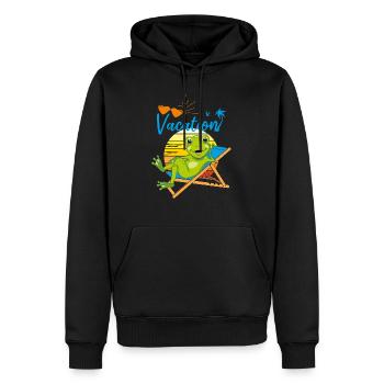 Glücklicher kleiner Frosch entspannt sich auf dem Liegestuhl - Männer Premium Bio Hoodie - Schwarz - Vorne - Nico (187cm)