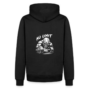 No Limit hartes Workout Skull mit Hantel - Männer Premium Bio Hoodie - Schwarz - Hinten - Nico (187cm)