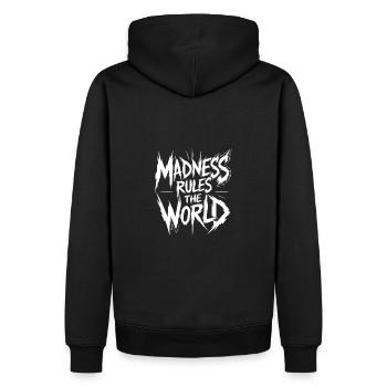 La folie règne sur le monde - Sweat à capuche Premium bio Homme - noir - Dos - Nico (187cm)