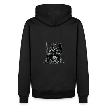 Wikinger mit Schwert und Rabe auf Schädel - Männer Premium Bio Hoodie - Schwarz - Hinten - Nico (187cm)