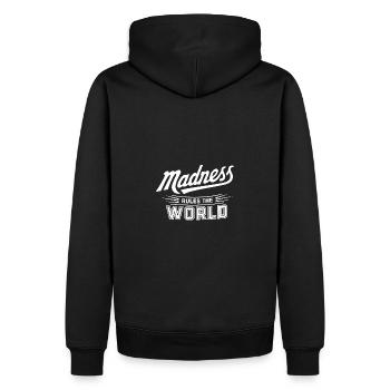 La folie règne sur le monde. La folie règne - Sweat à capuche Premium bio Homme - noir - Dos - Nico (187cm)