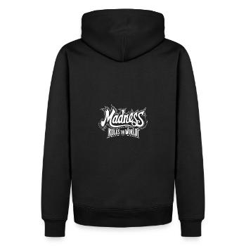 La folie règne sur le monde. La folie règne - Sweat à capuche Premium bio Homme - noir - Dos - Nico (187cm)