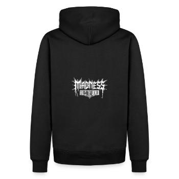 La folie règne sur le monde. La folie règne - Sweat à capuche Premium bio Homme - noir - Dos - Nico (187cm)