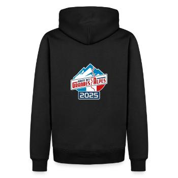 Autocollant Route des Grandes Alpes | Couleur | 2025 - Sweat à capuche Premium bio Homme - noir - Dos - Nico (187cm)