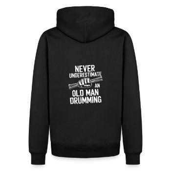 Unterschätze nie einen alten Mann am Schlagzeug - Männer Premium Bio Hoodie - Schwarz - Hinten - Nico (187cm)