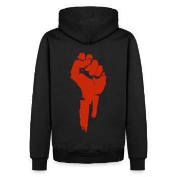 Protest und Revolution. Vereinigen. - Männer Premium Bio Hoodie - Schwarz - Hinten - Nico (187cm)