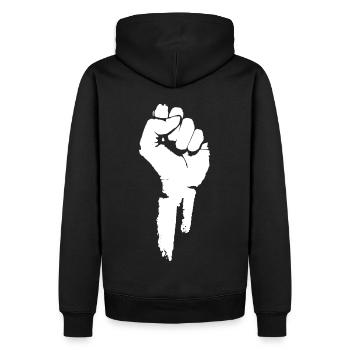Protest and Revolution. Unite. - Men’s Premium Organic Hoodie - black - Back - Nico (187cm)