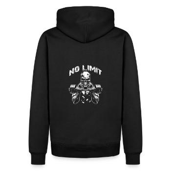 No Limit Workout Bodybuilding Skull mit Hantel - Männer Premium Bio Hoodie - Schwarz - Hinten - Nico (187cm)