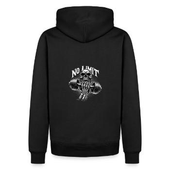 keine Grenze Skull im Workout Bodybuilding Hantel - Männer Premium Bio Hoodie - Schwarz - Hinten - Nico (187cm)