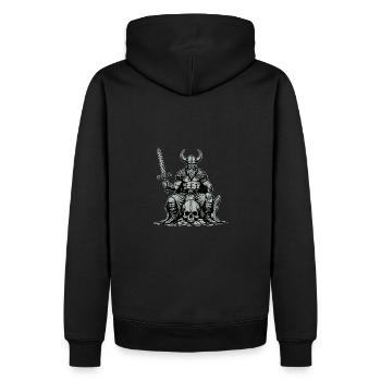 Wikinger mit Schwert auf einem Schädel - Männer Premium Bio Hoodie - Schwarz - Hinten - Nico (187cm)