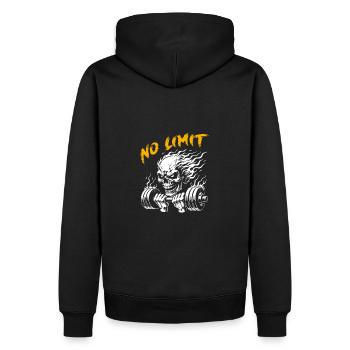 No Limit hartes Workout Skull mit Hantel - Männer Premium Bio Hoodie - Schwarz - Hinten - Nico (187cm)