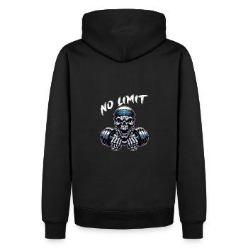 No Limit Workout Bodybuilding Skull mit Hantel - Männer Premium Bio Hoodie - Schwarz - Hinten - Nico (187cm)
