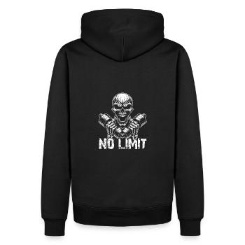 No Limit Workout Bodybuilding Skull mit Hantel - Männer Premium Bio Hoodie - Schwarz - Hinten - Nico (187cm)