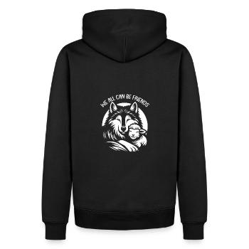 Wolf und Lamm wir können alle Freunde sein - Männer Premium Bio Hoodie - Schwarz - Hinten - Nico (187cm)