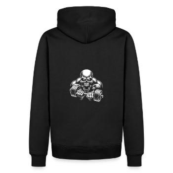 No Limit hartes Workout Skull mit Hantel - Männer Premium Bio Hoodie - Schwarz - Hinten - Nico (187cm)