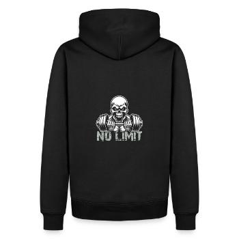 No Limit hartes Workout Skull mit Hantel - Männer Premium Bio Hoodie - Schwarz - Hinten - Nico (187cm)