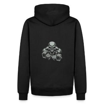 No Limit hartes Workout Skull mit Hantel - Männer Premium Bio Hoodie - Schwarz - Hinten - Nico (187cm)
