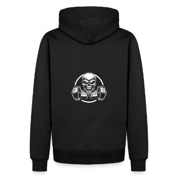 No Limit hartes Workout Skull mit Hantel - Männer Premium Bio Hoodie - Schwarz - Hinten - Nico (187cm)