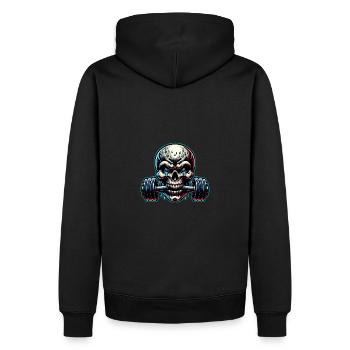No Limit Workout Bodybuilding Skull mit Hantel - Männer Premium Bio Hoodie - Schwarz - Hinten - Nico (187cm)