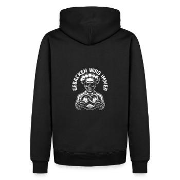 Zombie als Bäcker - gebacken wird immer - Männer Premium Bio Hoodie - Schwarz - Hinten - Nico (187cm)