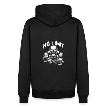 No Limit hartes Workout Skull mit Hantel - Männer Premium Bio Hoodie - Schwarz - Hinten - Nico (187cm)
