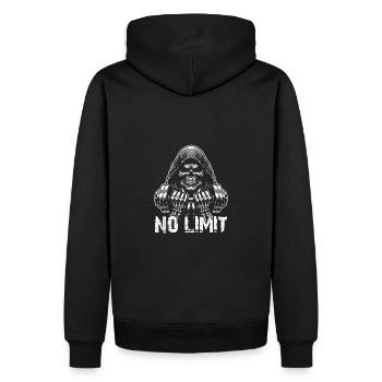 No Limit Workout Bodybuilding Skull mit Hantel - Männer Premium Bio Hoodie - Schwarz - Hinten - Nico (187cm)